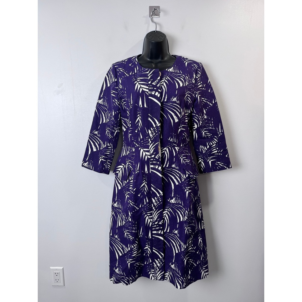 NWT Samantha Sung Women Purple Audrey Palm Print Coat Dress Size 2